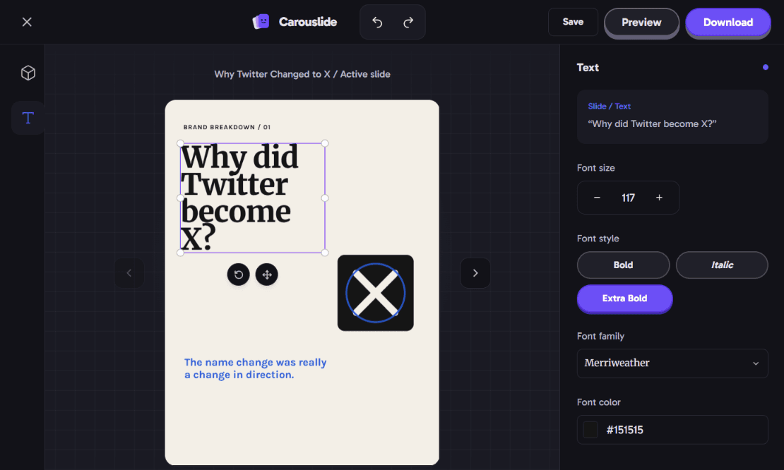 Carouslide editor screen